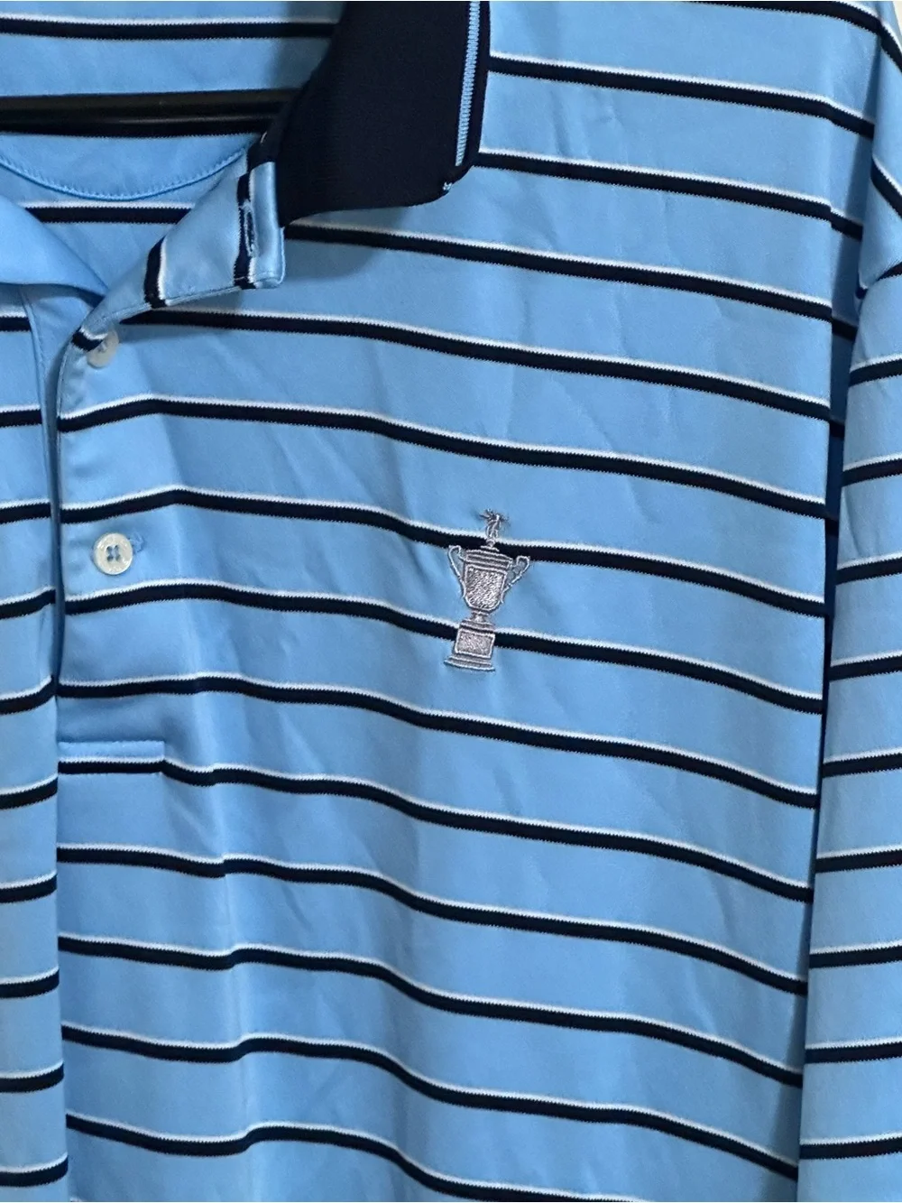 Ralph Lauren Light Blue 2021 US Open Polo with Navy Stripes